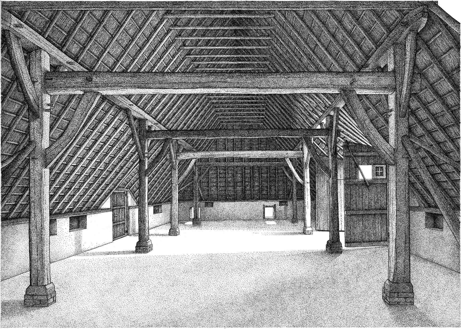 Interieur van een Middendwarsdeelschuur